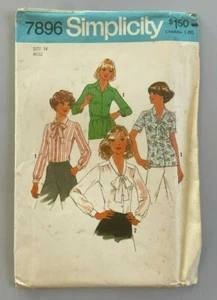1977, SIMPLICITY #7896 MISSES' SIZE 14 LONG OR SHORT SLEEVE BLOUSES PATTERN UC - Picture 1 of 4