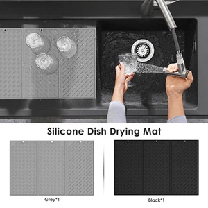 Silicone Dish Drainer Mat Dish Drying Mat With Cleaning Brush Foldable qizAj - Picture 1 of 22