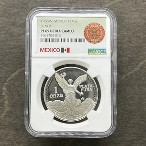 1986 Mo MEXICO ๐ฒ๐ฝ 1 Onza SILVER Proof Libertad NGC PF69 ULTRA CAMEO - Picture 1 of 2