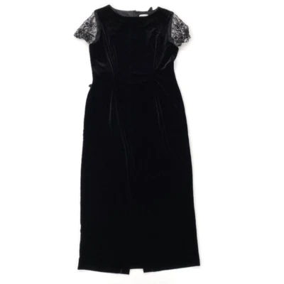 Vtg Robbie Bee Womens 14 Party Dress Black Velvet Floral Sheer Cap Sleeves Midi Foto 1 de 4