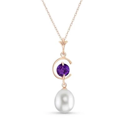 14K. SOLID GOLD NECKLACE WITH NATURAL PEARL & AMETHYST - Image 1 of 4