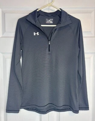 Camisa Under Armour Heatgear 1/4 Cremallera Para Mujer S Azul Marino Blanco Rayas Pullover Suelto Foto 1 de 4