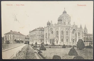 1918 Rumania TIMISOARA SINAGOGA JUDÍA "kunz Platz" postal antigua enviada por correo - Imagen 1 de 2