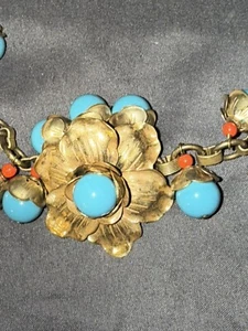 Vintage Beaded Brass Necklace - Picture 1 of 9