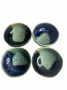 4er Set kleine signierte Myersart Studio Kunst Keramik Schmuck Schüsseln blau grün Krabbe - Bild 1 von 3