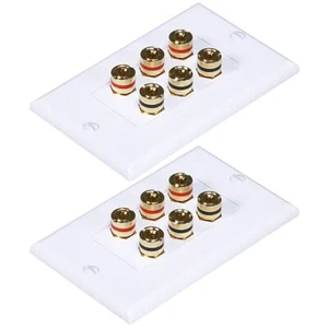 2 Pcs Banana Jack Binding Post Wall Plate For 3 Speakers Audio Sound Gold White - Picture 1 of 4