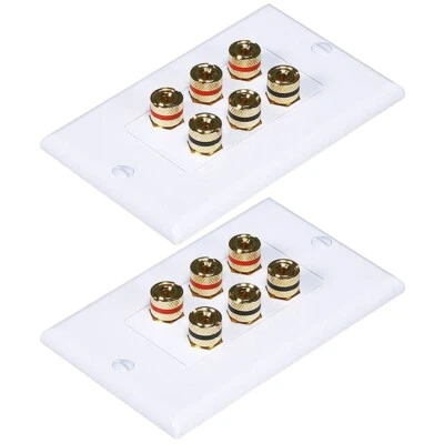 2 Pcs Banana Jack Binding Post Wall Plate For 3 Speakers Audio Sound Gold White - Image 1 of 4