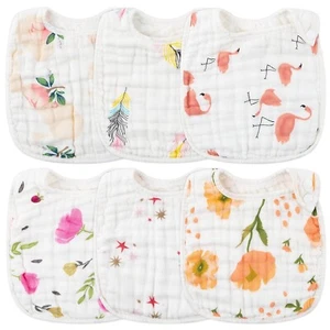 6 Pcs Snap Muslin Cotton Bibs for Baby, Flamingo Star Flower Machine Pink Bx14 - Foto 1 di 5