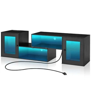 VECELO Deformable LED TV Stand with Power Outlets for 55/60/65/70 Inch Televi... - Picture 1 of 7