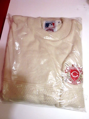 NOS VTG CINCINNATI REDS NUTMEG TEAM LOGO KNIT SWEATER BASEBALL MLB RARE XL Cover