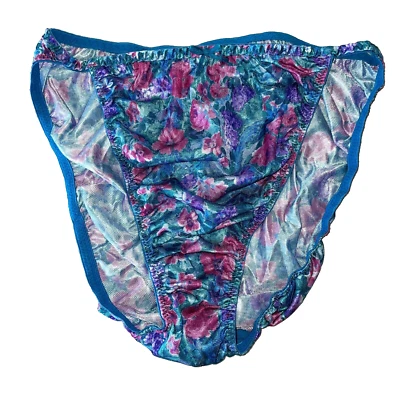 Braguita de bikini de satén delicada de colección años 80 90 talla 7 azul púrpura floral Foto 1 de 4