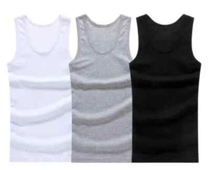 3Pcs Camiseta Sin Mangas De Algodón Para Hombres Chaleco Muscular Ropa Interior - Picture 1 of 31