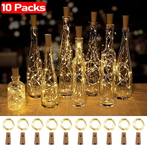 10PCS Wine Bottle Cork Lights String Wire Battery Operated 20 LEDs  Party Lamp - Picture 1 of 14