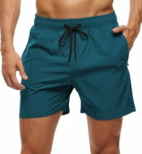 Men's Swim Trunks Quick Dry Beach Shorts Zipper Pockets Mesh Lining - Picture 1 of 6