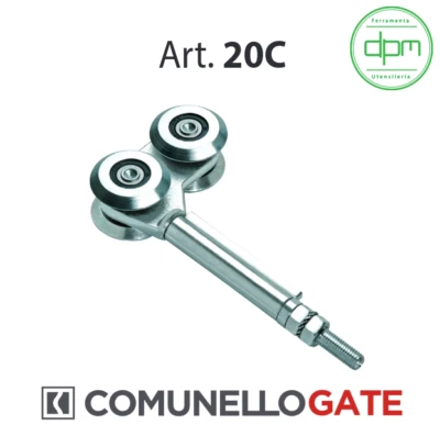 COMUNELLO CARRELLO PER PORTONI SCORREVOLI 4 RUOTE 54 mm CON CUSCINETTI E CERNIERA AD 1 ALA