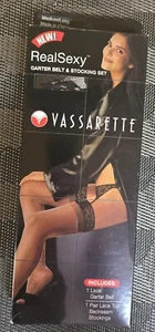 Vassarette Black Sheer Lace Top/Back Seam Stockings w/Garter Belt ; Medium/Long - Picture 1 of 3