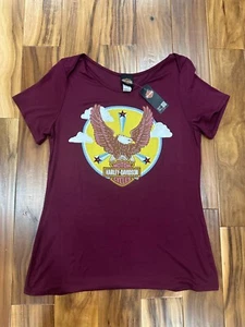Harley-Davidson Red Women's Graphic T-Shirt Size Large L Embellished - Picture 1 of 7