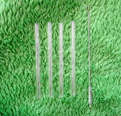 4x GLAS TRINKHALM TRINKRÖHRCHEN STROHHALM KURZ GLASTRINKHALM + REINIGUNGSBÜRSTE - Bild 1 von 4