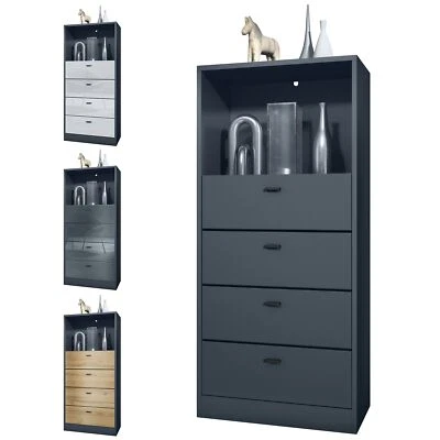 Kommode Nachttisch Nachtkonsole Pino V3 in Anthrazit matt, Hochglanz & Naturtöne - Bild 1 von 4