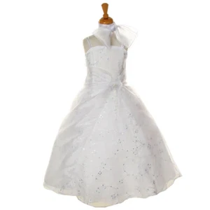 WHITE Size 14 Flower Girl Dress Communion Bridesmaid Birthday Recital Graduation - Picture 1 of 3