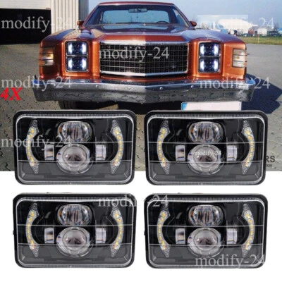 4pc 4x6'' LED Headlights Projector Bulbs Hi/Lo Halo Fit Ford Ranchero 1977-1979 - Image 1 of 4