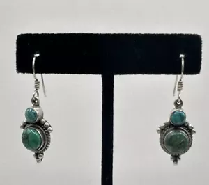 Sterling Silber Navajo Türkis Seil Einfassung Ohrhänger (7,92 g) - Bild 1 von 4