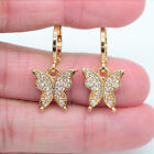 18K Yellow Gold Filled Women Clear Topaz Lovely Butterfly Dangle Earrings Gift