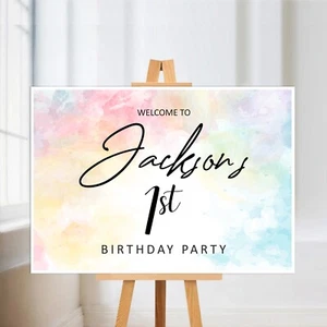 NIÑOS FELIZ CUMPLEAÑOS NOMBRE EDAD BIENVENIDO A FIRMAR CARTEL EXHIBICIÓN TABLERO IMPRESIÓN - Imagen 1 de 1
