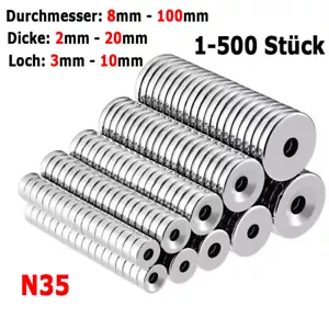 N35 superstarker Ring runde Scheibenmagnete Seltene Erden ndFeB Senken mit Loch - Picture 1 of 32