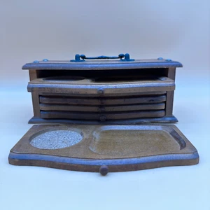 Vintage Teak Wood Set of 6 Coaster Snack Tray  - Picture 1 of 5