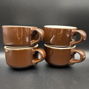 vtg usa 4pc wide mouth 12Oz RARE Heavy mug Set brown glaze embossed bird stamp - Picture 1 of 12