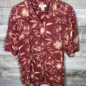 Portofino men XL 100% silk men tropical vacation red palm tree button down shirt - Picture 1 of 3