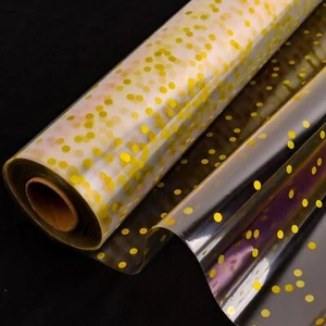 Clear Cellophane Wrap Roll 34" x 120' 3Mil Gold Polka Dot Gift Baskets - Picture 1 of 6