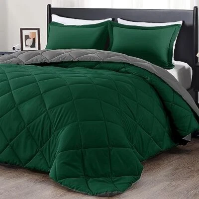  Size Comforter Set - Dark Green and Grey Comforter, King Blackish Green/Gray - Image 1 of 4