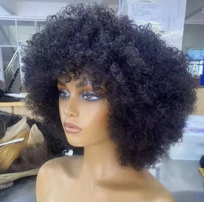 Afro Kinky curly 100% Human Hair Wig 12”  colour 1b - Image 1 of 3