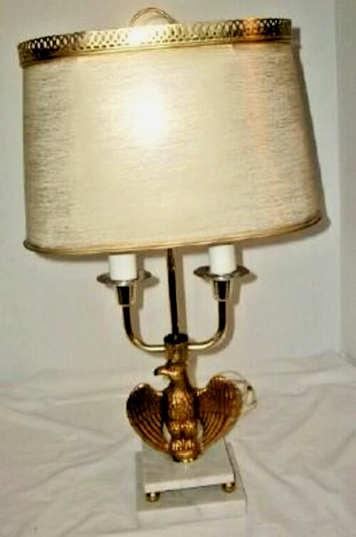 Lámpara Bouillotte Vintage Americana Federal Eagle Latón Mármol Papel Galería Pantalla Foto 1 de 4