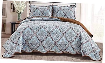 GrandLinen 3 件精细印花超大尺寸 (100 英寸 X 93 英寸) 被子套装双面  — 第 1/3 张图片