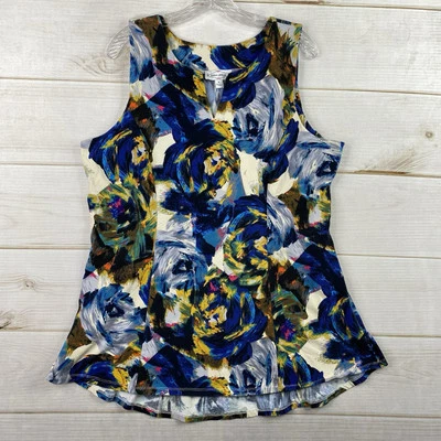 Kathleen Kirkwood 上衣女式 XL 花卉弹力背心束腰外衣浪漫缺口 V 领 — 第 1/4 张图片