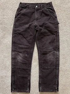 Vintage Carhartt B194 DKB Chocolate Brown Quilted Line Double Knee Pants 32x32 - Picture 1 of 12