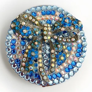 Embellished Luxury Compact Silver Tone Blue Pink Stones - Picture 1 of 12