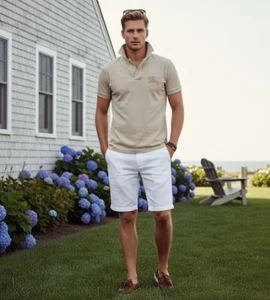 Polo Burberry London slim fit cotone ricamato logo beige taglia media - Foto 1 di 14