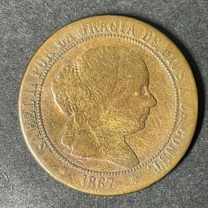 1867 SPAGNA 5 Centimos de Escudo Regina Isabella II Regina delle Americhe Monete Estere - Foto 1 di 2