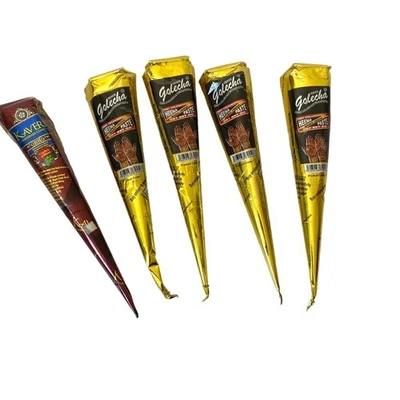 Paquete de 5 pasta de tatuaje Golecha Henna 4 conos negros 1 marrón Foto 1 de 2