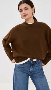 Frame Oversized Cashmere Crew Pullover Moss Brown Size S BNWT - Picture 1 of 12