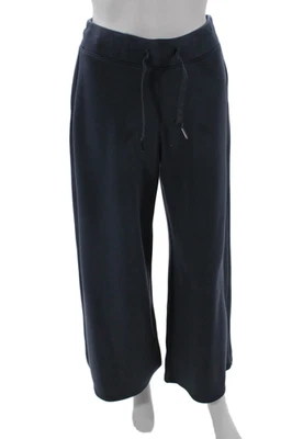 Calça Spanx Feminina Cintura Alta Cordão Malha Perna Larga Azul Marinho Tamanho Pequeno - Imagem 1 de 4