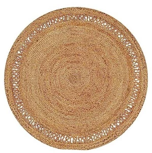 Hand Woven Farmhouse Jute Area Rug Natural Yarn, 8 Ft Round Avlon Natural - Picture 1 of 7
