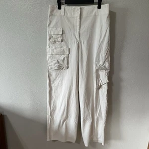 Aritzia Wilfred Free Cargo Pants Size 12 Ivory Cream Wide Leg High Rise Pockets - Picture 1 of 8