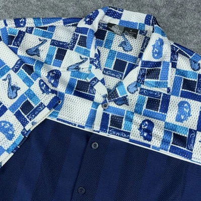 Southpole Mesh Jersey Shirt Mens M Blue Stripe Button Up Hip Hop Street Wear Y2K - Image 1 of 4