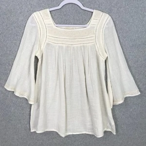 Cynthia Rowley Top Small Cream Tunic Gauze Stitch Flowy Cowgirl Boho Cottage - Picture 1 of 13