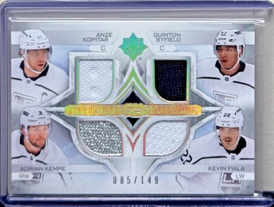 2023-24 Upper Deck Ultimate Kopitar/Byfield/Kempe/Fiala Quad Materials #/149 - Image 1 of 2